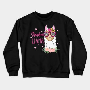 Funny Grandma LLama Boho Flowers Pink Heart Crewneck Sweatshirt